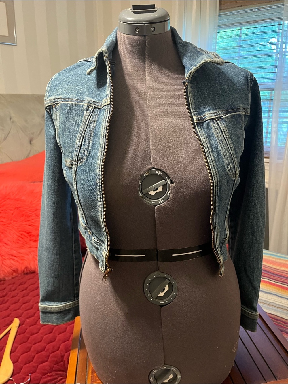 Mango Blue Denim Crop Jacket with Cream Detachable Sherpa Collar